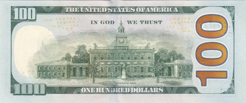 Reverso del billete de 100 dólares. Wikimedia Commons